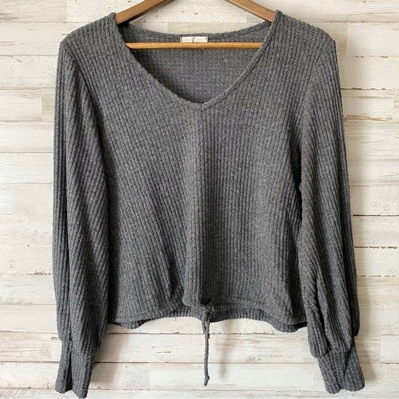 Ember Gray Waffle Knit Top Small - Picture 1 of 4